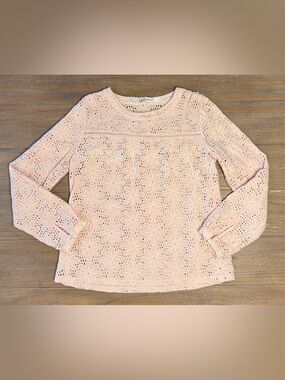 Women's Pale Pink Eyelet Long-Sleeve Top